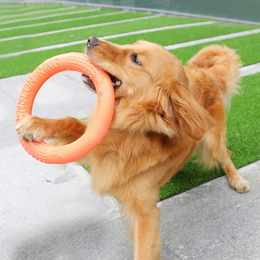 Indestructible Dog Chew Toy - オレンジ色の犬のおもちゃペットフライングディスクトレーニングリング引き手エバインタラクティブトレーニングリング引き手犬用