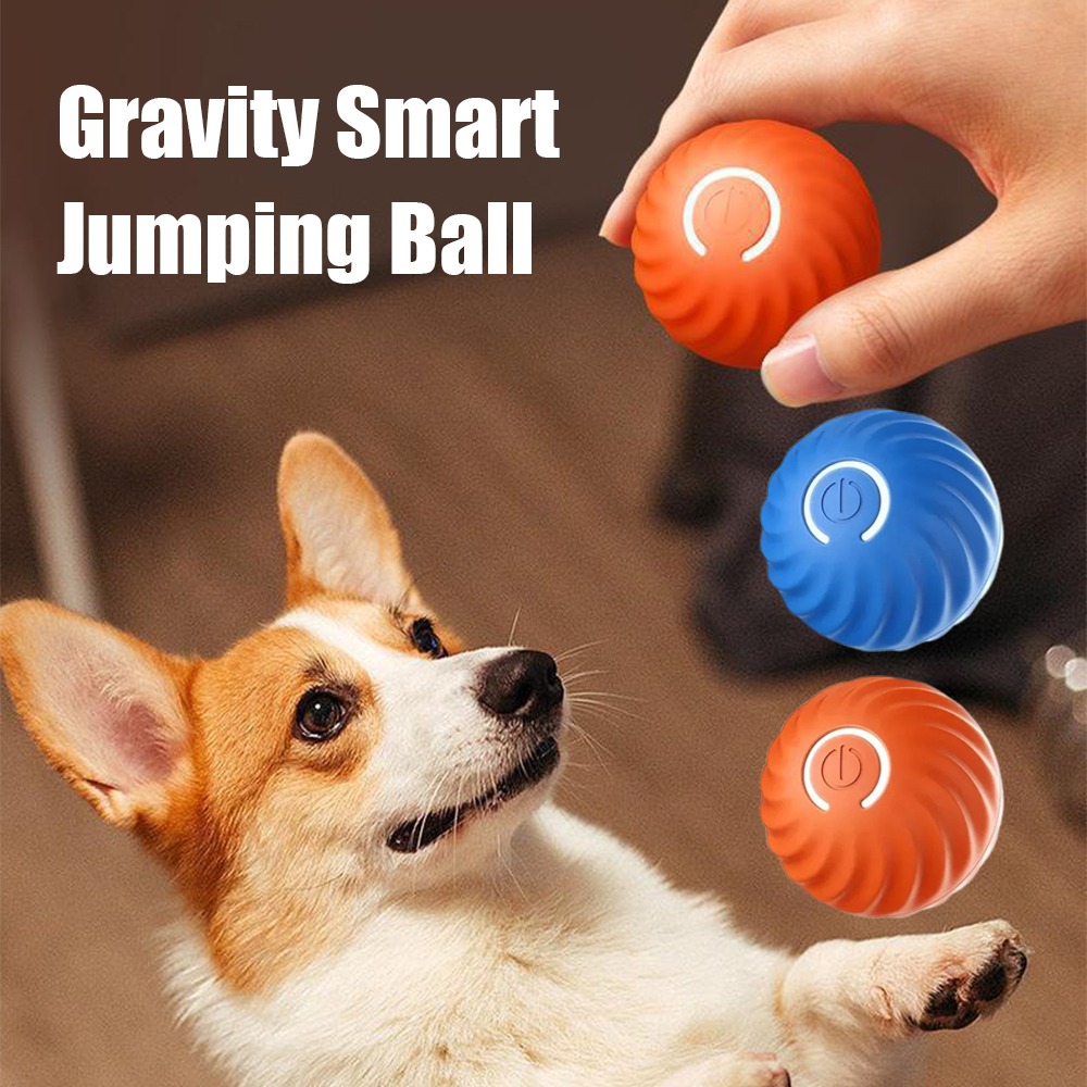 Automatic Moving Dog Ball - 自動移動犬のおもちゃのボール,インテリジェントなUSBジャンプ,インタラクティブな回転犬の噛むおもちゃ,安全素材,ペット製品,新しい,1個