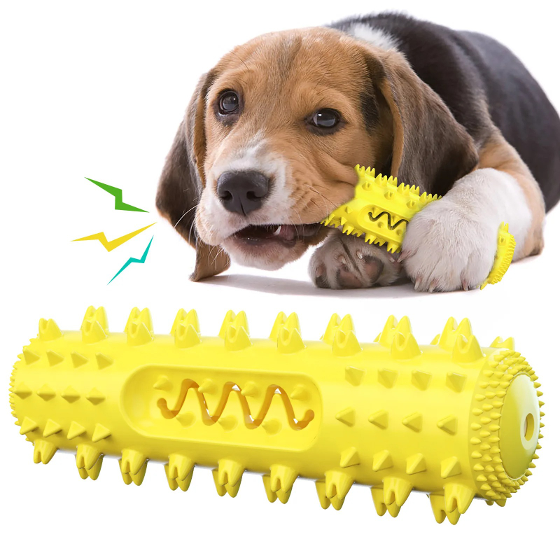Rubber Treat Dispensing Dog Toy - 音が鳴る犬用おもちゃ、歯磨き用、ギザギザの歯ブラシ、臼歯用、耐久性があり、おやつを出すことができる、ペット、子犬、小型犬、大型犬用。