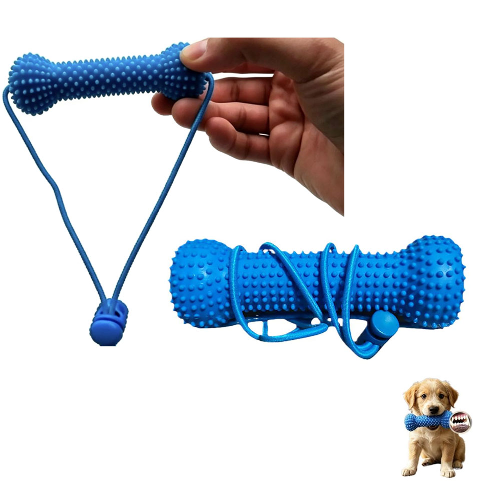 Teeth Cleaning Dog Chew Bone - 犬用歯磨きおもちゃ、耐噛み性、再利用可能なプルストラップ付き、骨型ゴム製歯ブラシ、耐噛み性、子犬用口腔ケア