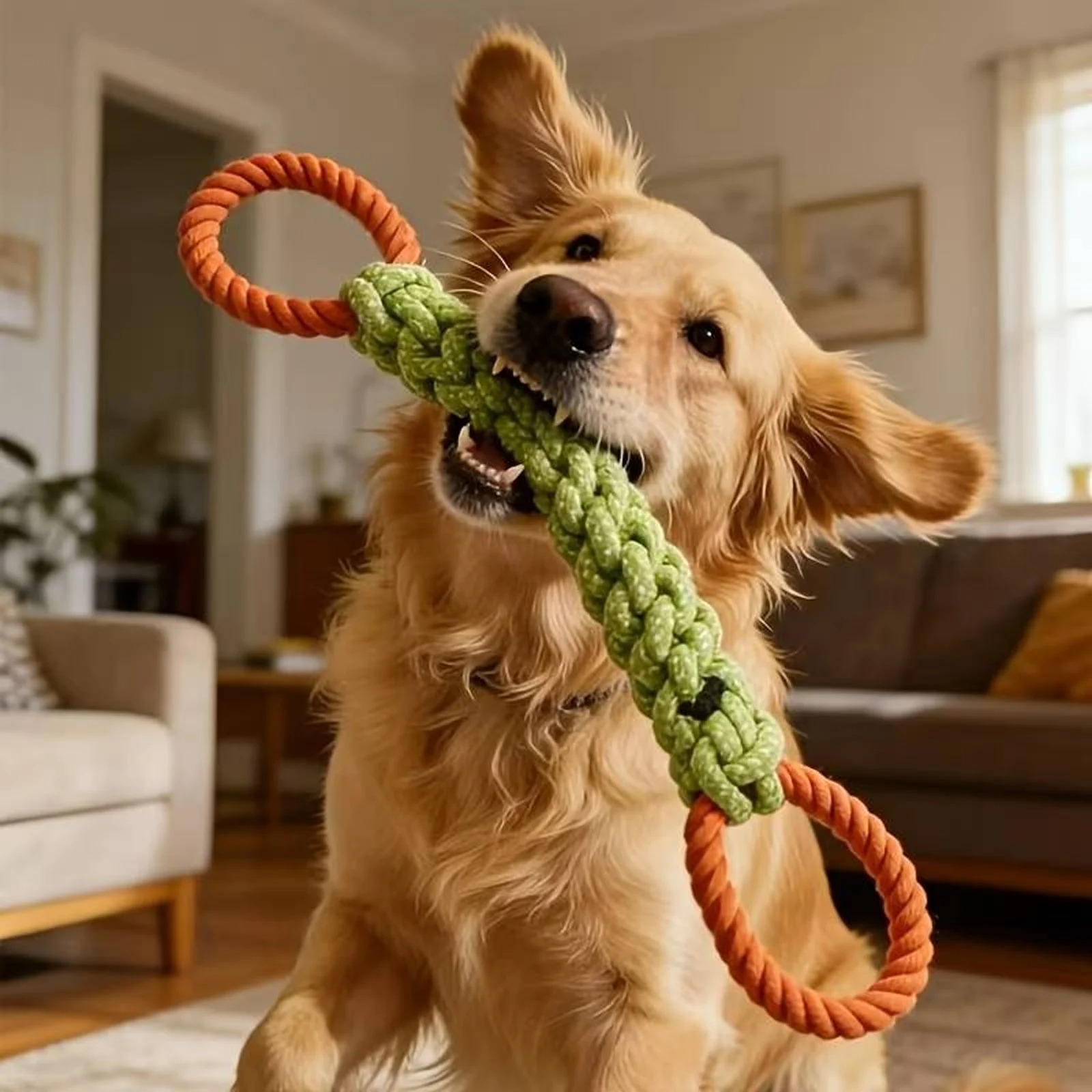 Indestructible Dog Chew Toy - 丈夫な犬用ロープ結び目おもちゃ、犬用噛むロープおもちゃ、ペットの歯のケアと庭遊びのための耐久性のある噛むおもちゃ