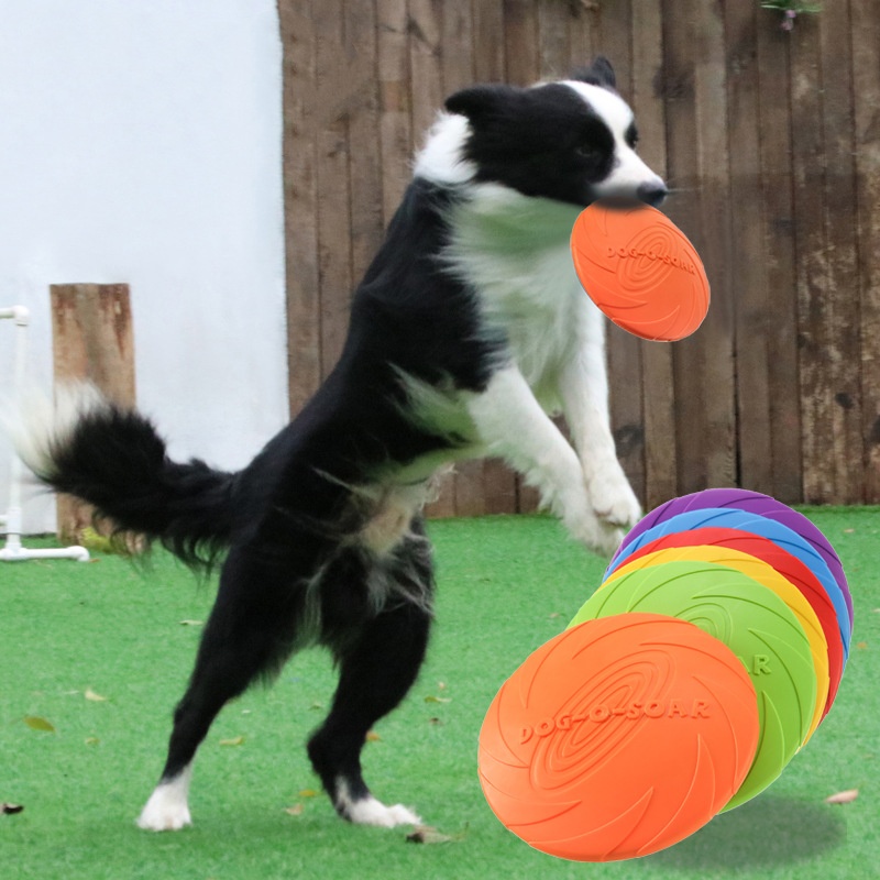 Flying Disc Dog Training Toy - 犬と猫のためのインタラクティブなシリコン製フライングソーサーおもちゃ、噛みつきに強いフライングディスクペットゲーム、子犬のトレーニングに最適な楽しいおもちゃ