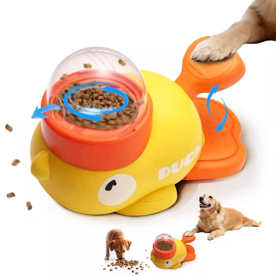 Indestructible Dog Chew Toy - 2-in-1インタラクティブドッグトイペット自動フードトリートディスペンサー漫画アヒルデザインスローフードペットスナックフィーダー犬のトレーニング用