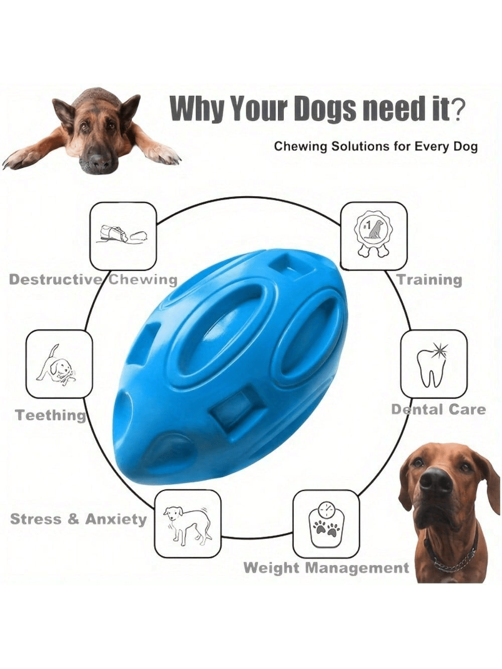 1個入り 破壊不可能な鳴り笛付きラグビーボール 犬用噛むおも - Indestructible Dog Chew Toy のレビューと価格