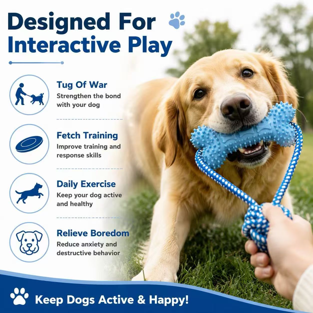 噛む力が強い犬向けの耐久性のあるおもちゃ。骨型、ロープ型、ボ - Dog Rope Toy Aggressive Chewers のレビューと価格