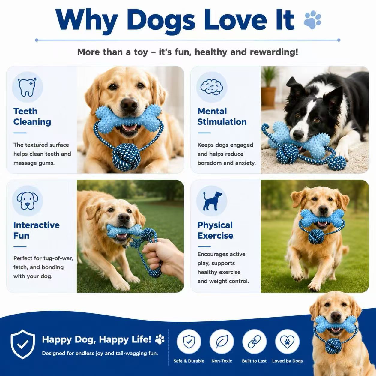 噛む力が強い犬向けの耐久性のあるおもちゃ。骨型、ロープ型、ボ - Dog Rope Toy Aggressive Chewers のレビューと価格